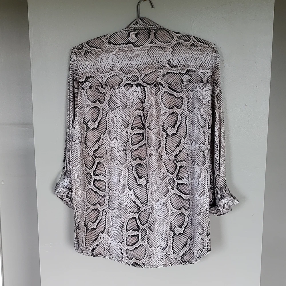 NWT! Michael Kors Logo Snake Print Zippered Blouse Foldover Sleeves - Picture 3 of 8